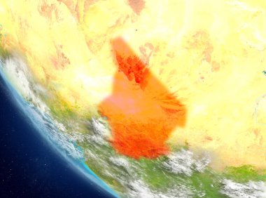 Son derece detaylı yüzey dokuları ile Dünya gezegeninin yörüngeden Chad. 3D çizim. Nasa tarafından döşenmiş bu görüntü unsurları.