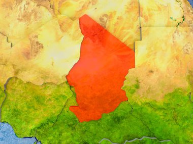 Chad Kırmızı kabarık ülkelerle gerçekçi harita üzerinde. 3D çizim. Nasa tarafından döşenmiş bu görüntü unsurları.