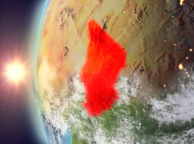 Gezegeni uzaydan günbatımı sırasında görülen Chad. 3D çizim. Nasa tarafından döşenmiş bu görüntü unsurları.