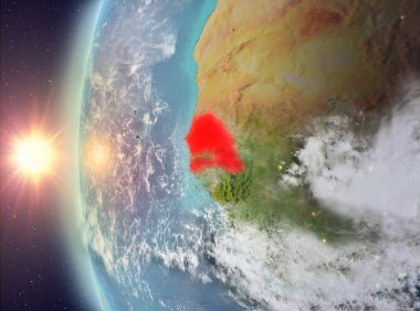 Gezegeni uzaydan günbatımı sırasında görülen Senegal. 3D çizim. Nasa tarafından döşenmiş bu görüntü unsurları.