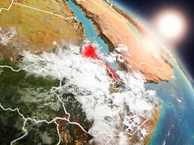 Günbatımı Eritre Planet Earth görünür ülke sınırları ile uzaydan yukarıda. 3D çizim. Nasa tarafından döşenmiş bu görüntü unsurları.