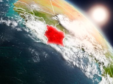 Fildişi Sahili Planet Earth görünür ülke sınırları ile uzaydan yukarıda gün batımı. 3D çizim. Nasa tarafından döşenmiş bu görüntü unsurları.