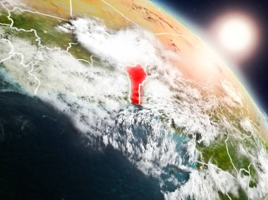 Günbatımı Benin Planet Earth görünür ülke sınırları ile uzaydan yukarıda. 3D çizim. Nasa tarafından döşenmiş bu görüntü unsurları.