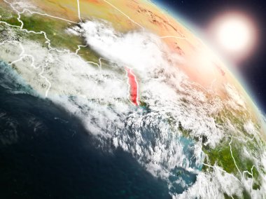 Günbatımı Togo Planet Earth görünür ülke sınırları ile uzaydan yukarıda. 3D çizim. Nasa tarafından döşenmiş bu görüntü unsurları.