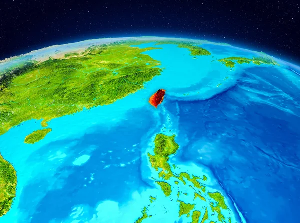 Satellietmening Van Taiwan Gemarkeerd Het Rood Planeet Aarde Illustratie Elementen — Stockfoto