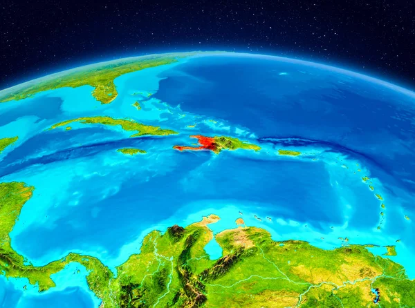 Uydu görüntüsü Haiti Planet Earth kırmızı vurgulanır. 3D çizim. Nasa tarafından döşenmiş bu görüntü unsurları.