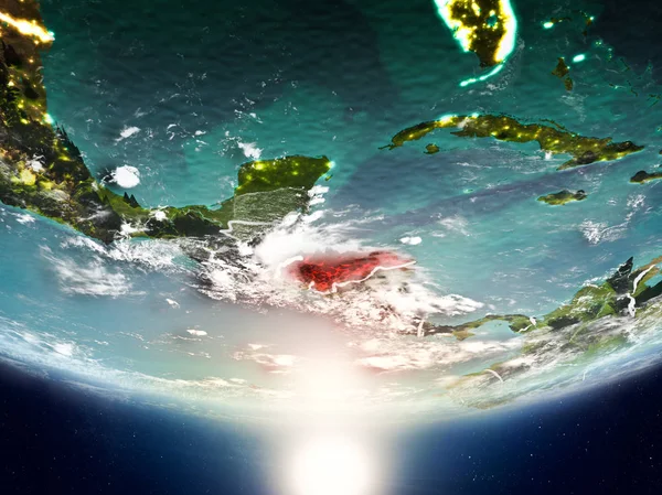 Honduras son derece detaylı yüzey dokuları ve görünür ülke sınırları ile Sunrise Dünya gezegeninin yörüngeden. 3D çizim. Nasa tarafından döşenmiş bu görüntü unsurları.