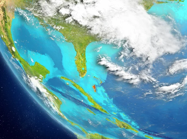 Bahamalar son derece detaylı yüzey dokuları ile Dünya gezegeninin yörüngeden. 3D çizim. Nasa tarafından döşenmiş bu görüntü unsurları.
