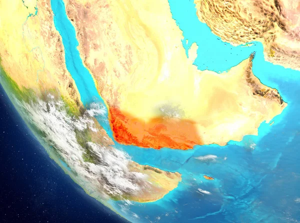 Yemen çok detaylı yüzey dokuları ile Dünya gezegeninin yörüngeden. 3D çizim. Nasa tarafından döşenmiş bu görüntü unsurları.