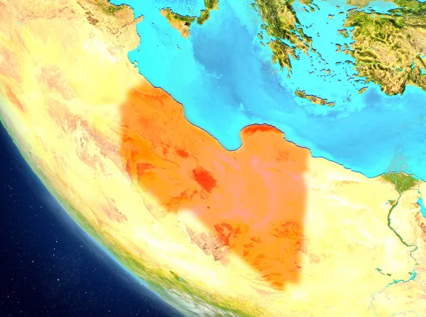 Libya son derece detaylı yüzey dokuları ile Dünya gezegeninin yörüngeden. 3D çizim. Nasa tarafından döşenmiş bu görüntü unsurları.