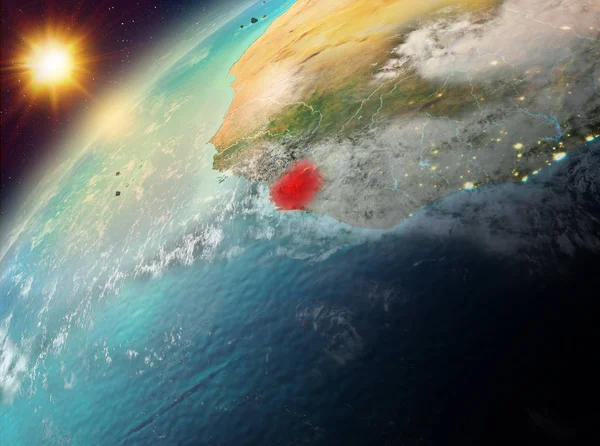Sierra Leone Dünya yörüngesine günbatımı sırasında görülen Illustration. 3D çizim. Nasa tarafından döşenmiş bu görüntü unsurları.