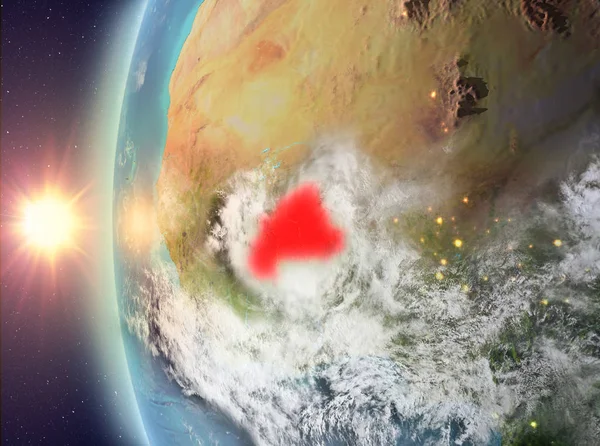 Burkina Faso gezegeni uzaydan günbatımı sırasında görüldü. 3D çizim. Nasa tarafından döşenmiş bu görüntü unsurları.