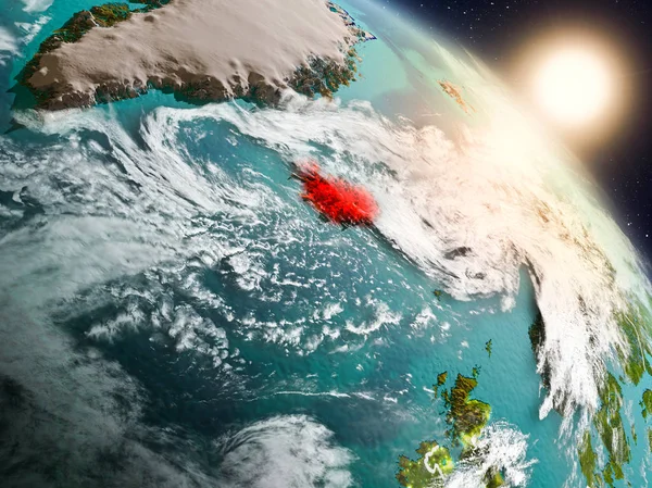 Günbatımı İzlanda Planet Earth görünür ülke sınırları ile uzaydan yukarıda. 3D çizim. Nasa tarafından döşenmiş bu görüntü unsurları.