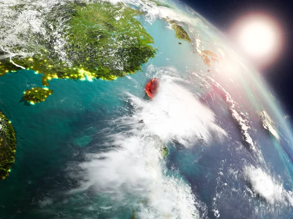 Günbatımı Tayvan Planet Earth görünür ülke sınırları ile uzaydan yukarıda. 3D çizim. Nasa tarafından döşenmiş bu görüntü unsurları.