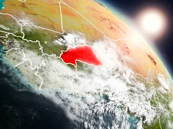 Burkina Faso Planet Earth görünür ülke sınırları ile uzaydan yukarıda gün batımı. 3D çizim. Nasa tarafından döşenmiş bu görüntü unsurları.