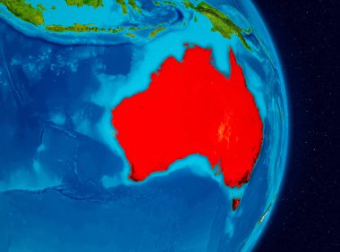 Red Planet Earth ülkede Avustralya. 3D çizim. Nasa tarafından döşenmiş bu görüntü unsurları.