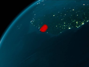 Gece harita Sierra Leone gezegeni uzaydan görüldü. 3D çizim. Nasa tarafından döşenmiş bu görüntü unsurları.