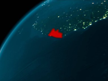 Gece gezegeni uzaydan görüldüğü gibi Liberya Haritası. 3D çizim. Nasa tarafından döşenmiş bu görüntü unsurları.