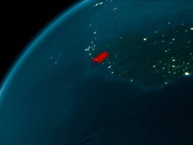 Gece gezegeni uzaydan görüldüğü gibi Gine Bissau Haritası. 3D çizim. Nasa tarafından döşenmiş bu görüntü unsurları.