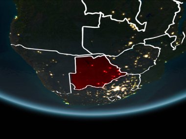 Botsvana görünür Kenarlıklar ve şehir ışıkları ile gece Planet Earth kırmızı vurgulanır. 3D çizim. Nasa tarafından döşenmiş bu görüntü unsurları.