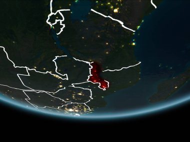 Malavi görünür Kenarlıklar ve şehir ışıkları ile gece Planet Earth kırmızı vurgulanır. 3D çizim. Nasa tarafından döşenmiş bu görüntü unsurları.