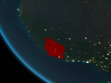 Son derece detaylı yüzey dokuları ile gece Dünya gezegeninin yörüngeden Fildişi Sahili. 3D çizim. Nasa tarafından döşenmiş bu görüntü unsurları.