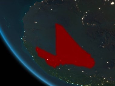Son derece detaylı yüzey dokuları ile gece Dünya gezegeninin yörüngeden mali. 3D çizim. Nasa tarafından döşenmiş bu görüntü unsurları.