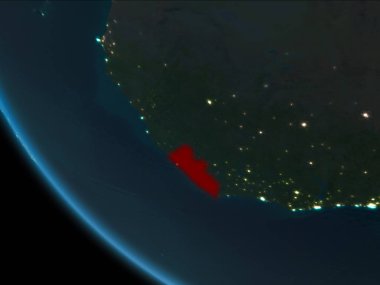 Liberya son derece detaylı yüzey dokuları ile gece Dünya gezegeninin yörüngeden. 3D çizim. Nasa tarafından döşenmiş bu görüntü unsurları.