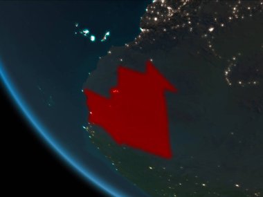 Moritanya son derece detaylı yüzey dokuları ile gece Dünya gezegeninin yörüngeden. 3D çizim. Nasa tarafından döşenmiş bu görüntü unsurları.