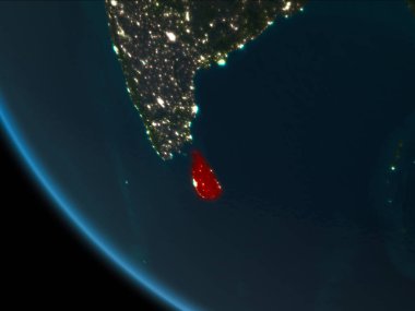 Son derece detaylı yüzey dokuları ile gece Dünya gezegeninin yörüngeden Sri Lanka. 3D çizim. Nasa tarafından döşenmiş bu görüntü unsurları.