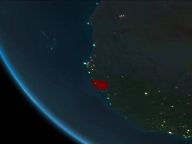 Gine-Bissau son derece detaylı yüzey dokuları ile gece Dünya gezegeninin yörüngeden. 3D çizim. Nasa tarafından döşenmiş bu görüntü unsurları.