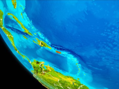 Porto Riko Planet Earth görünür kenarlıklar ile kırmızı vurgulanır. 3D çizim. Nasa tarafından döşenmiş bu görüntü unsurları.