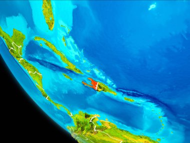 Haiti Planet Earth görünür kenarlıklar ile kırmızı vurgulanır. 3D çizim. Nasa tarafından döşenmiş bu görüntü unsurları.
