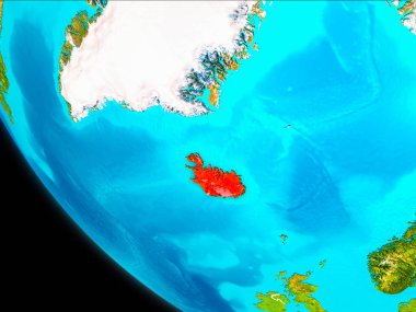 İzlanda Planet Earth görünür kenarlıklar ile kırmızı vurgulanır. 3D çizim. Nasa tarafından döşenmiş bu görüntü unsurları.