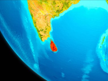 Sri Lanka Planet Earth görünür kenarlıklar ile kırmızı vurgulanır. 3D çizim. Nasa tarafından döşenmiş bu görüntü unsurları.