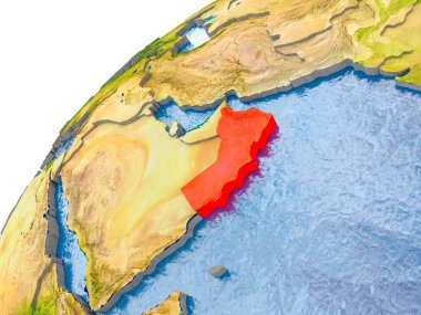 Umman görünür ülke sınırları ve gerçekçi su okyanuslardaki basit dünya üzerinde. 3D çizim. Nasa tarafından döşenmiş bu görüntü unsurları.