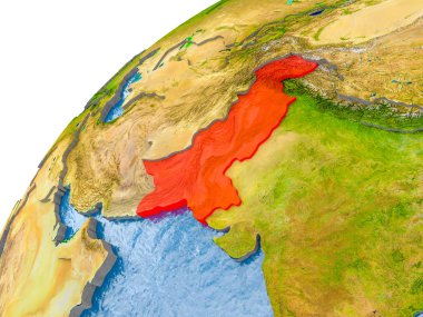 Pakistan görünür ülke sınırları ve gerçekçi su okyanuslardaki basit dünya üzerinde. 3D çizim. Nasa tarafından döşenmiş bu görüntü unsurları.