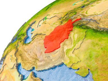 Afganistan görünür ülke sınırları ve gerçekçi su okyanuslardaki basit dünya üzerinde. 3D çizim. Nasa tarafından döşenmiş bu görüntü unsurları.