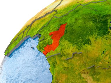 Kongo görünür ülke sınırları ve gerçekçi su okyanuslardaki basit dünya üzerinde. 3D çizim. Nasa tarafından döşenmiş bu görüntü unsurları.