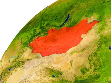 Moğolistan ile görünür ülke sınırları ve gerçekçi su okyanuslardaki basit dünya üzerinde. 3D çizim. Nasa tarafından döşenmiş bu görüntü unsurları.