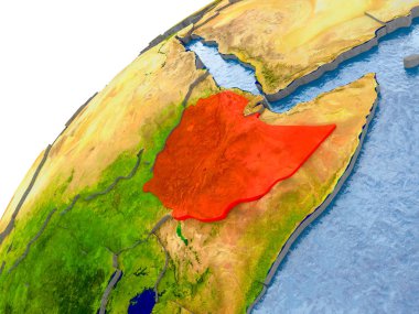 Etiyopya ile görünür ülke sınırları ve gerçekçi su okyanuslardaki basit dünya üzerinde. 3D çizim. Nasa tarafından döşenmiş bu görüntü unsurları.