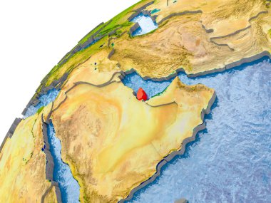 Katar görünür ülke sınırları ve gerçekçi su okyanuslardaki basit dünya üzerinde. 3D çizim. Nasa tarafından döşenmiş bu görüntü unsurları.