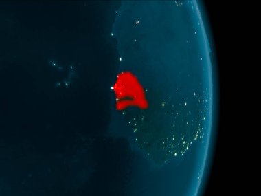 Dünya yörüngesine geceleri görüldüğü gibi Senegal Illustration. 3D çizim. Nasa tarafından döşenmiş bu görüntü unsurları.