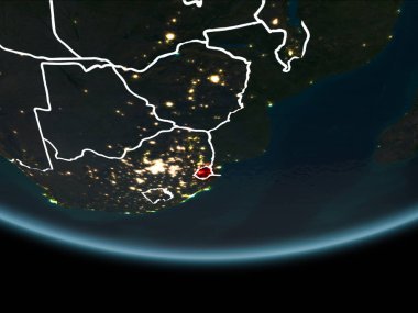 Svaziland görünür Kenarlıklar ve şehir ışıkları ile gece Planet Earth kırmızı vurgulanır. 3D çizim. Nasa tarafından döşenmiş bu görüntü unsurları.
