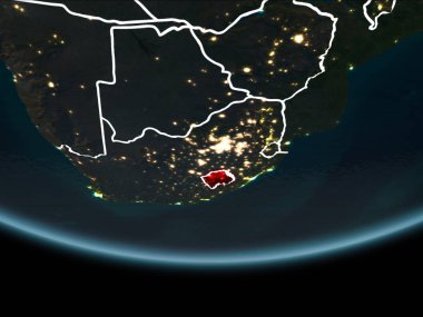 Lesotho görünür Kenarlıklar ve şehir ışıkları ile gece Planet Earth kırmızı vurgulanır. 3D çizim. Nasa tarafından döşenmiş bu görüntü unsurları.