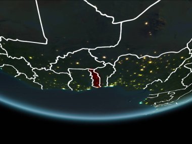Togo görünür Kenarlıklar ve şehir ışıkları ile gece Planet Earth kırmızı vurgulanır. 3D çizim. Nasa tarafından döşenmiş bu görüntü unsurları.