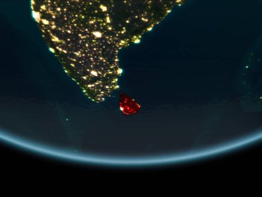 Sri Lanka görünür Kenarlıklar ve şehir ışıkları ile gece Planet Earth kırmızı vurgulanır. 3D çizim. Nasa tarafından döşenmiş bu görüntü unsurları.