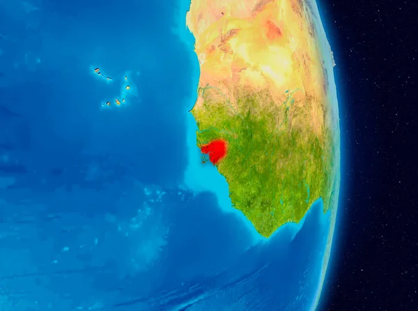 Country of Guinea-Bissau in red on planet Earth. 3D illustration. Elements of this image furnished by NASA.