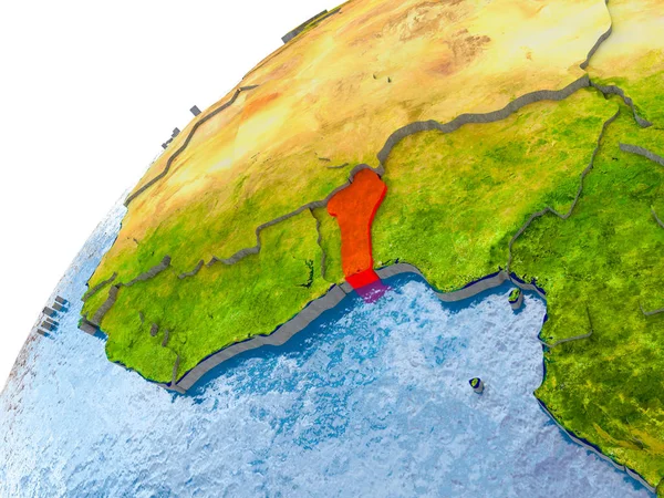 Benin Egyszerű Földgömb Látható Országhatárok Valósághű Víz Óceánok Illusztráció Kép — Stock Fotó