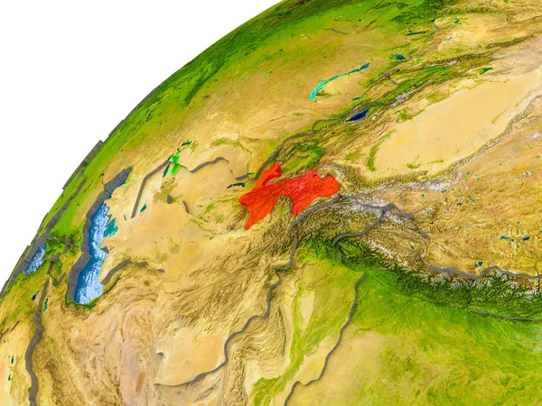 Tacikistan görünür ülke sınırları ve gerçekçi su okyanuslardaki basit dünya üzerinde. 3D çizim. Nasa tarafından döşenmiş bu görüntü unsurları.